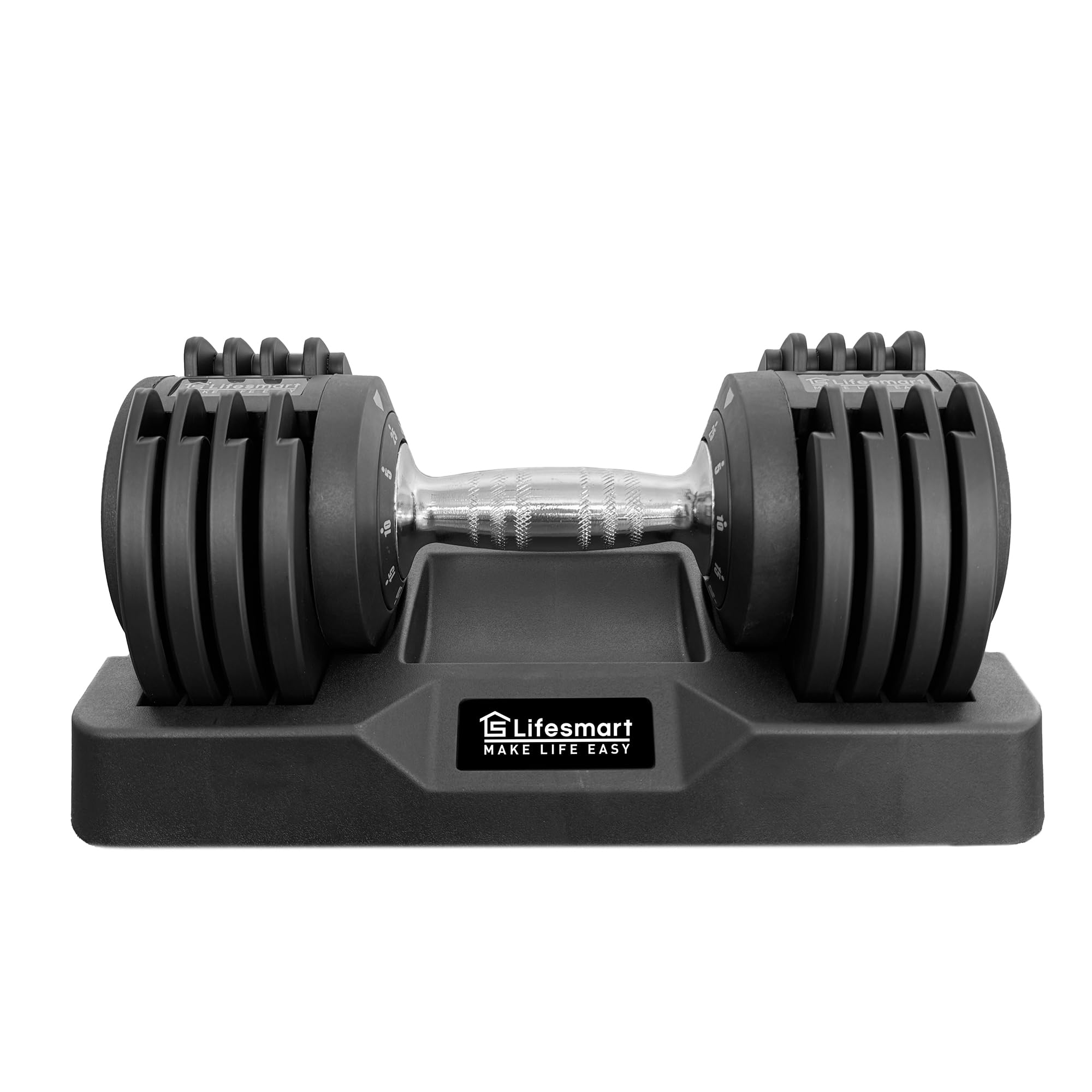 Lifesmart 25lb Adjustable Dumbells, Anti-Slip Metal Handle, Fast and Easy Weight Adjustment, Suitable for At Home and Gym Workouts, Tray Included