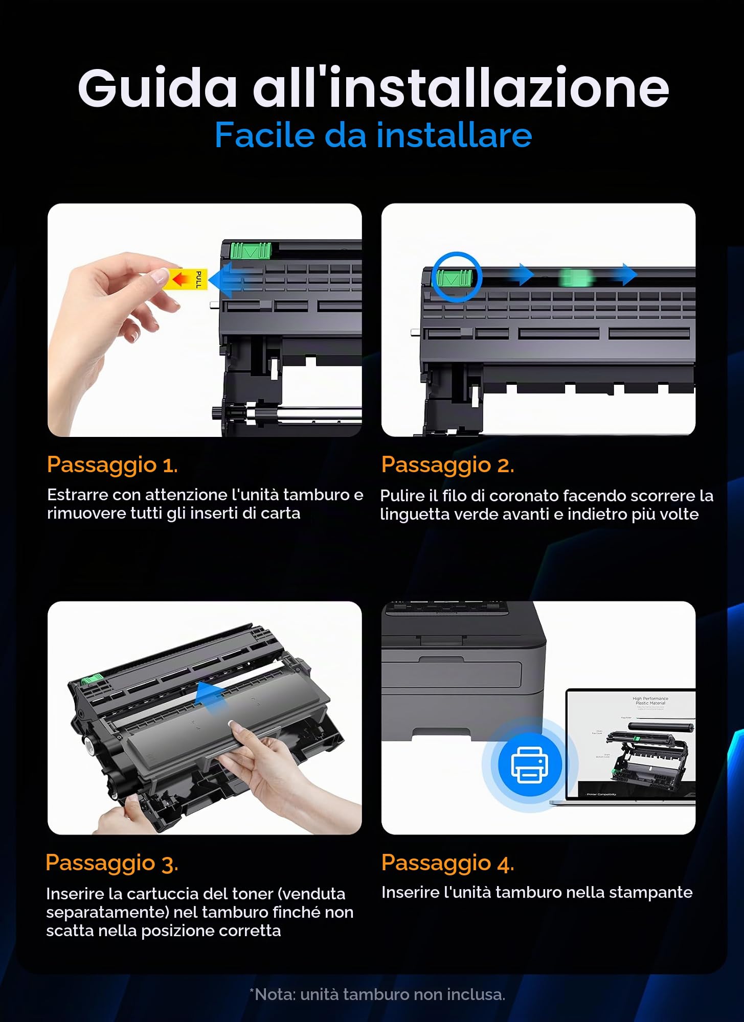Tamburo DR2400 Compatibile per Brother DCP-L2530DW, 2 Nero