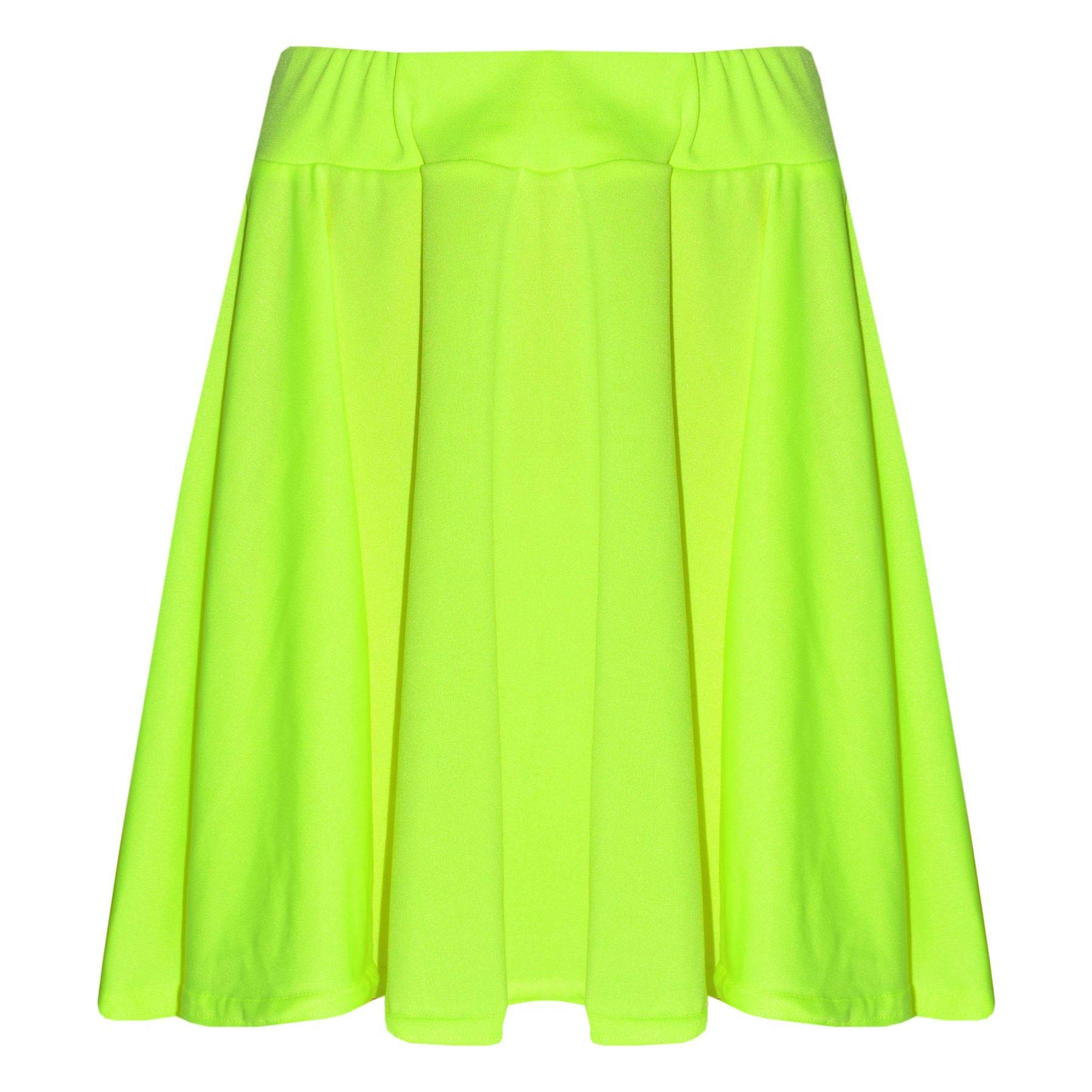 A2z 4 Kids Girls Neon Yellow Plain Skater Skirt Camouflage For School Trendy Soft Feel - Plain Skater Skirt 13