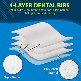 TIDI Ultimate Dental Bib, White, 4 Layers, 13 W x 18 L (Pack of 500) Disposable Dental Bibs Embossed 3-Ply Tissue Poly Back to Help Prevent Leak-Through Nail Towels Tattoo Bibs (917401)