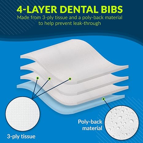 TIDI Ultimate Dental Bib, White, 4 Layers, 13 W x 18 L (Pack of 500) Disposable Dental Bibs Embossed 3-Ply Tissue Poly Back to Help Prevent Leak-Through Nail Towels Tattoo Bibs (917401)