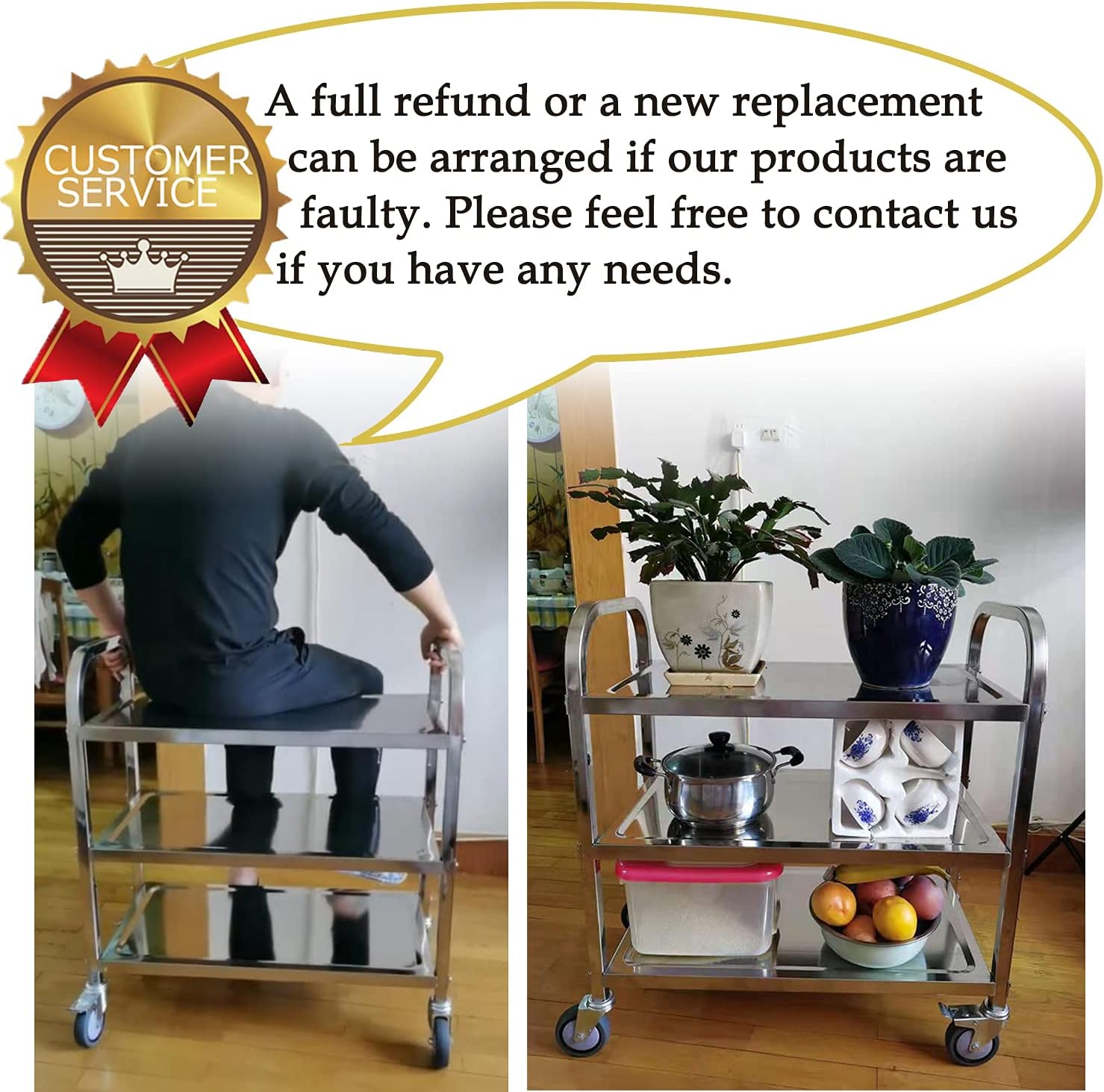 ITINA 3 Tier Stainless Steel Utility Cart with Locking Wheels Kitchen Island Trolley Catering Storage Cart for Kitchen Restaurant Hotel Cafe Home(L29.5xW16xH33inch, 330Lbs Total Load Capacity) - Kitchen Islands & Carts