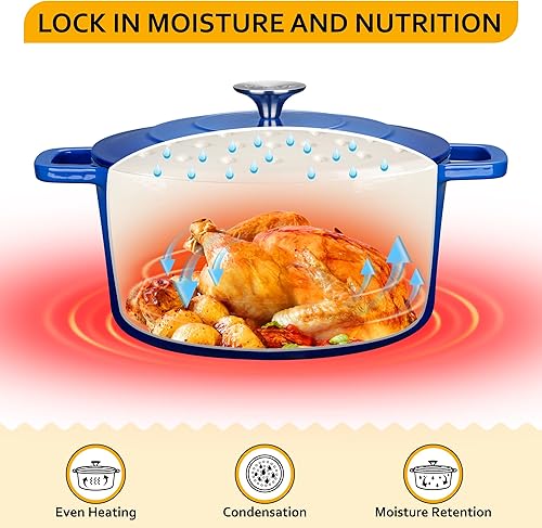 Miniatura 3 de Velaze Olla de horno holandés esmaltado de 6 cuartos de galón con tapa, horno holandés de hierro fundido con asas dobles para hornear pan de masa