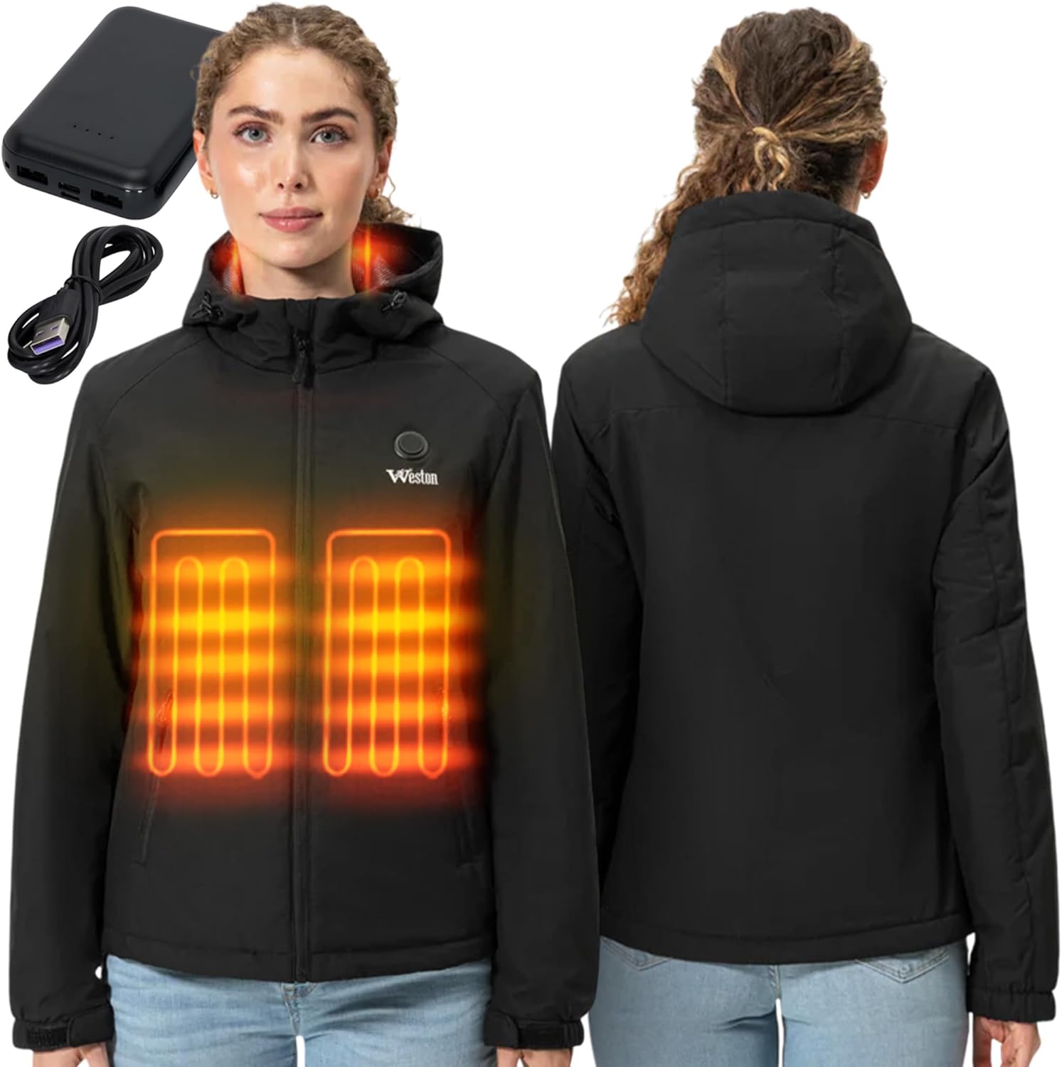 Weston Women’s Heated Jacket, 4 Heating Zones, 7.4V, 4800 mAH Rechargeable Battery, 3 Adjustable Heat Levels