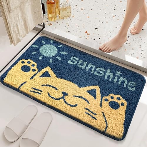 Miniatura 7 de MeganJDesigns Alfombras de baño antideslizantes, bonita alfombra de baño de microfibra, lavable a máquina (gato, 19.5 x 31.5 pulgadas)