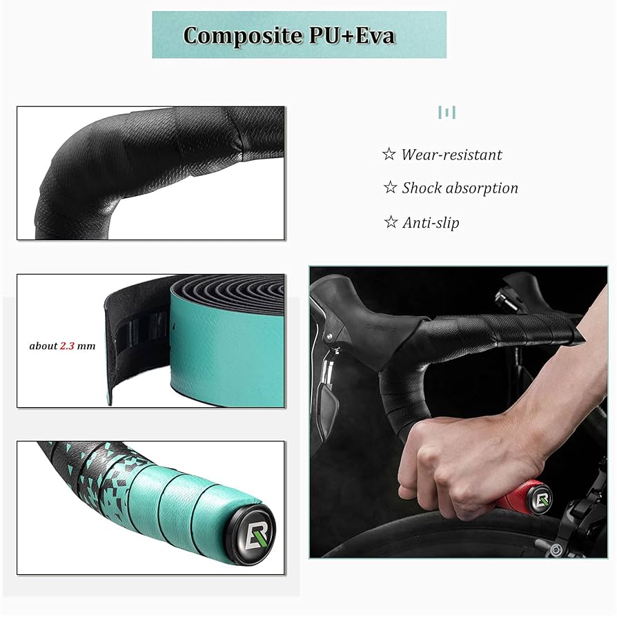 Nastro Manubrio Bici ROCKBROS - 2 Pezzi, PU+EVA, Antiscivolo E Antivibrazione, Per Corsa E MTB
