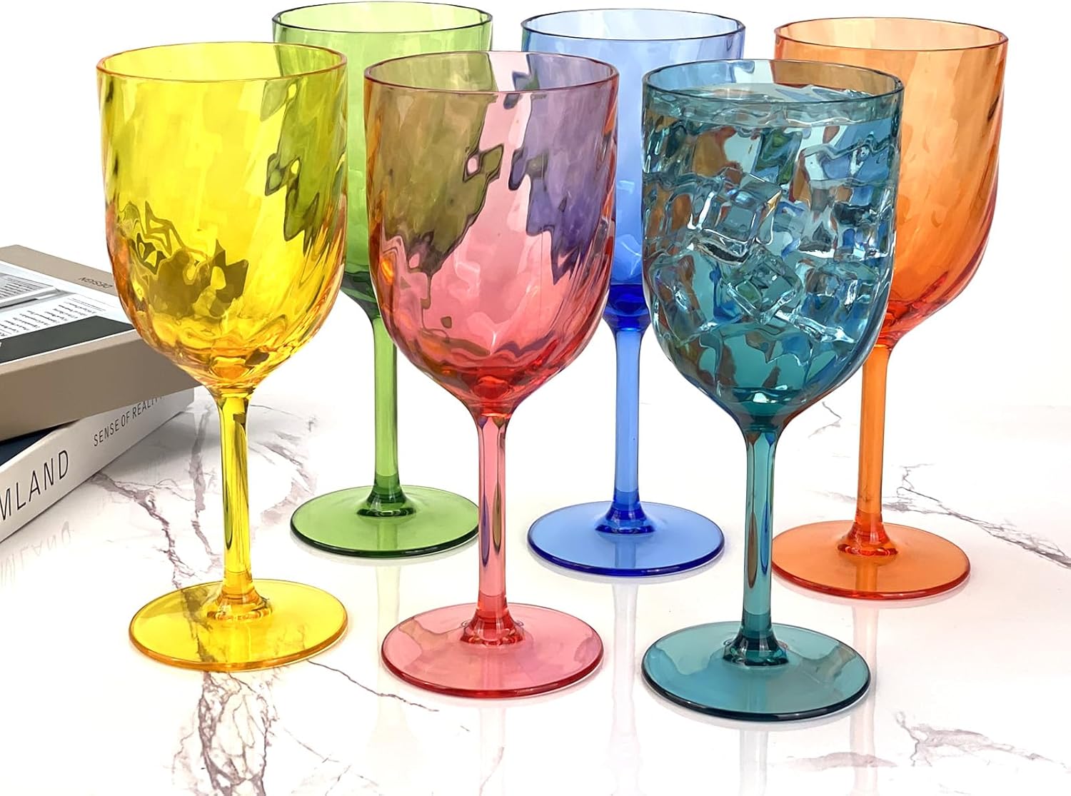 Yalin Set of 6 Unbreakable 12 oz Acrylic Plastic Wine and Water Tumbler Stackable Goblets. (Multicolor, 15 oz) - Image 6