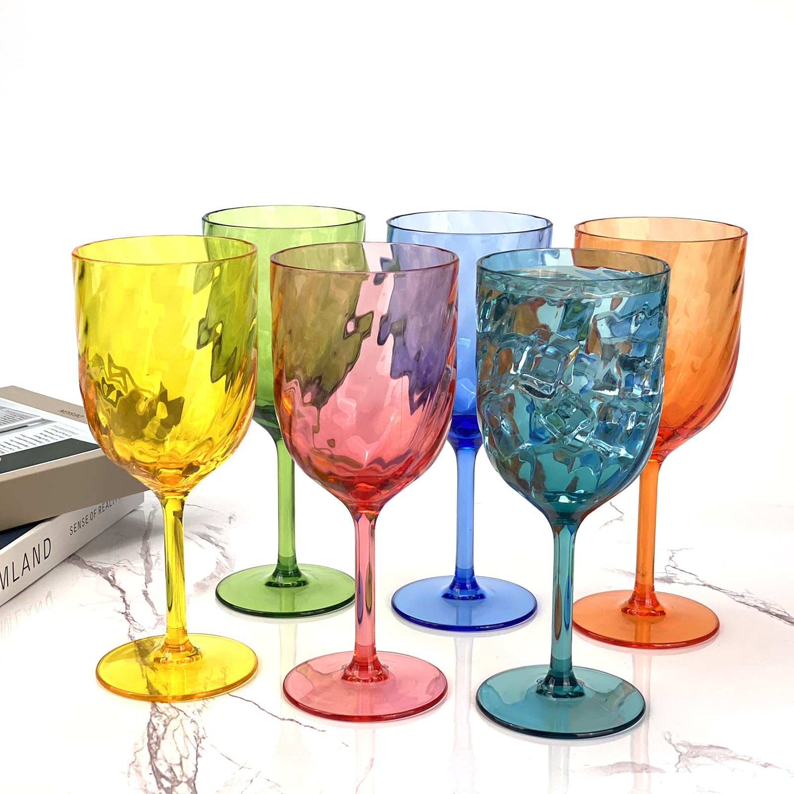 Yalin Lot de 6 verres à vin et à eau empilables incassables en plastique acrylique de 355 ml (multicolore, 440 ml)
