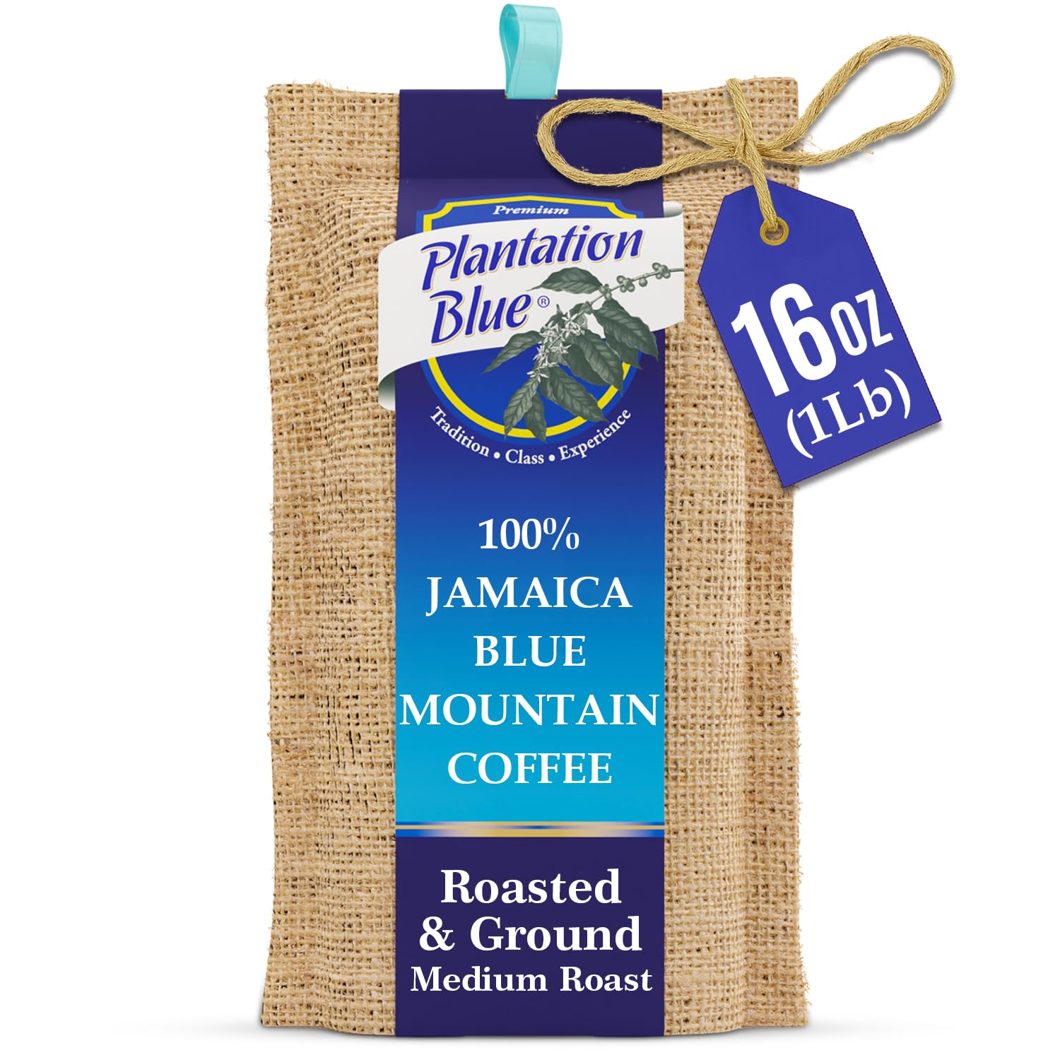 PREMIUM PLANTATION BLUE TRADITION CLASS EXPERIENCE 100% Jamaica Blue Mountain Coffee Medium Roasted and Ground (16oz)