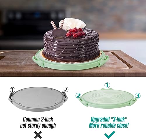 Miniatura 7 de Zoofen Porta pasteles con asa Soporte de pastel de 10 pulgadas, cubierta de soporte para pasteles azul, recipiente redondo para tamaño de 10