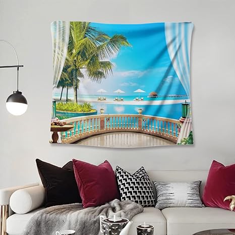 Amazon Co Jp タペストリー おしゃれ 壁掛け 自然風景 布ポスター 城 壁飾り 美しい インテリア 雑貨 カラー 引っ越し簡単 気分転換 壁紙取り外し可能 特大サイズ 海と砂浜 大きい 73 95cm 絵 布 癒し 窓 家の壁掛け 子供部屋 ホーム キッチン