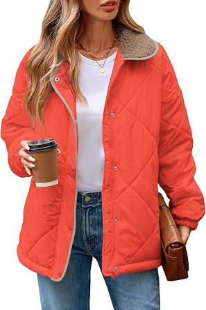 Naggoo Womens Long Sleeve Quilted Jackets Zip Up Snap Button Padded Coat