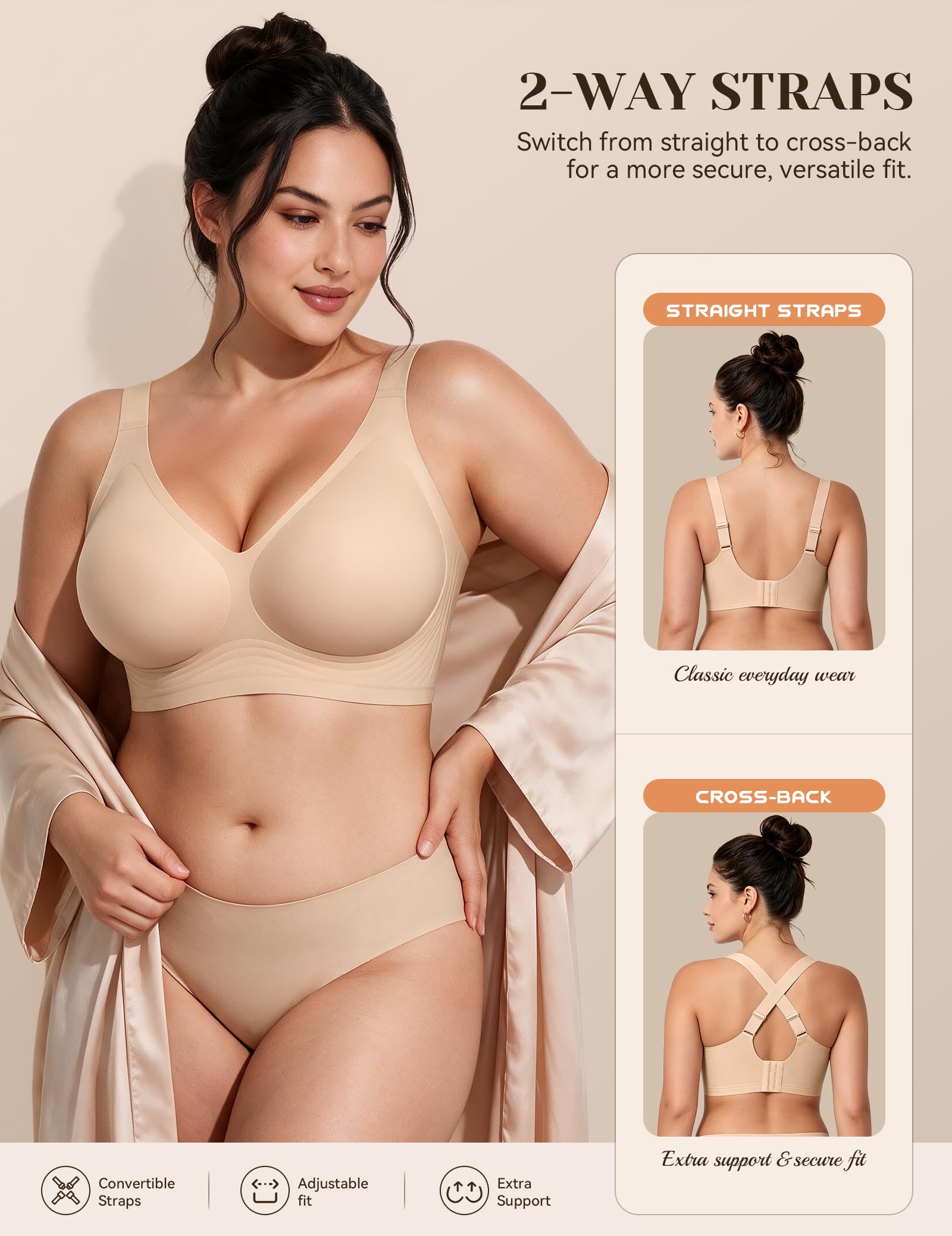 Jelly Bra Seamless Wireless Bra for Women No Underwire Bras Comfy Deep V
