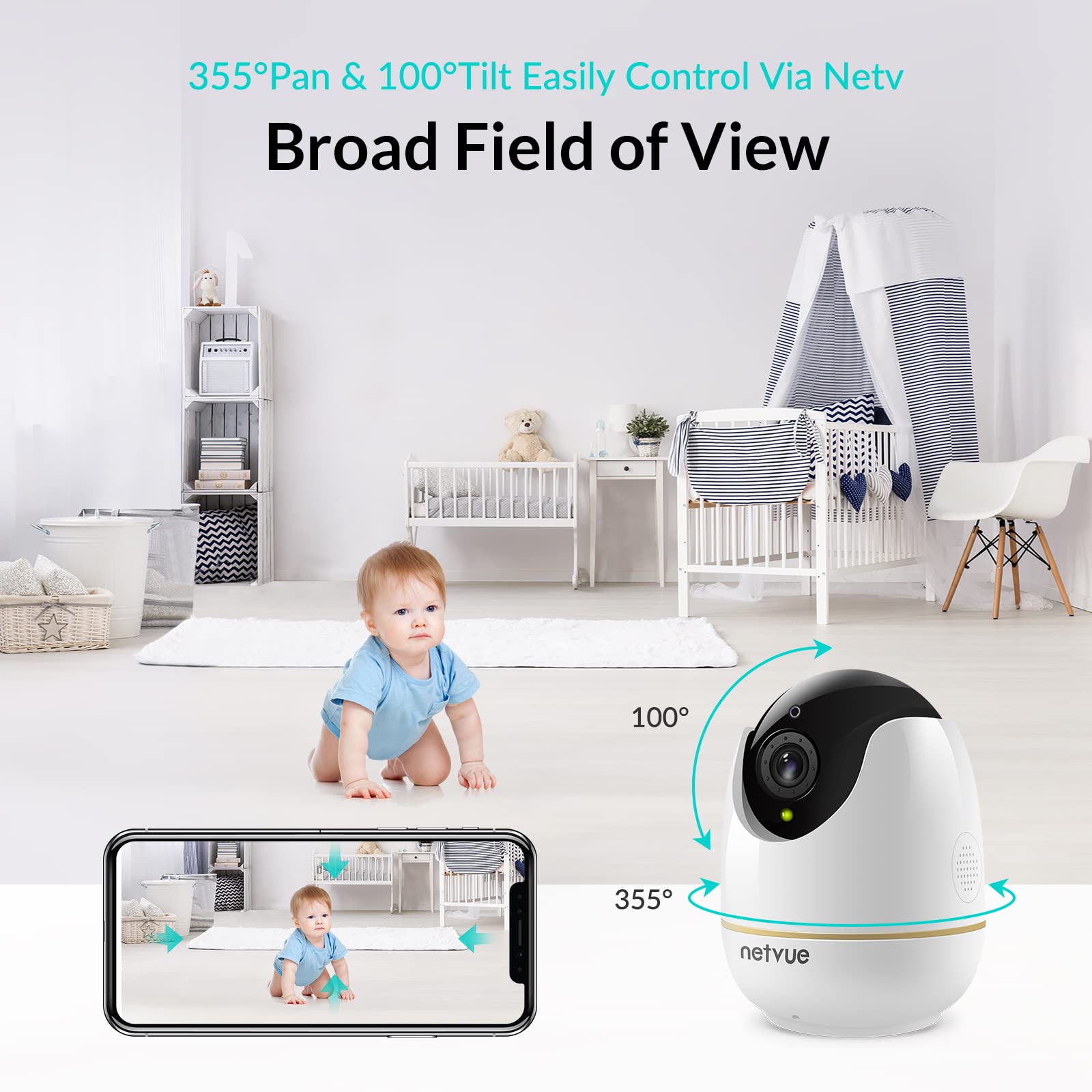 Cámara Vigilancia Exterior NETVUE - WiFi 1080P, 360°, Visión Nocturna Color, Detección Movimiento, Alexa