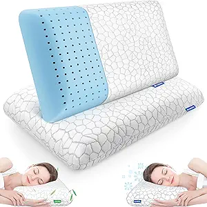 Memory Foam Pillows for Sleeping, Cooling Pillow with Removable and Machine Washable Cover, Bed Pillow for Side, Back and Stomach Sleepers, Queen Size (2 Pack)