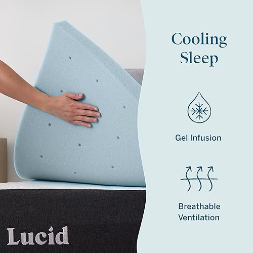 Miniatura 2 de LUCID - Cubrecolchón de espuma viscoelástica con gel ventilado de 2 pulgadas - Tamaño Queen