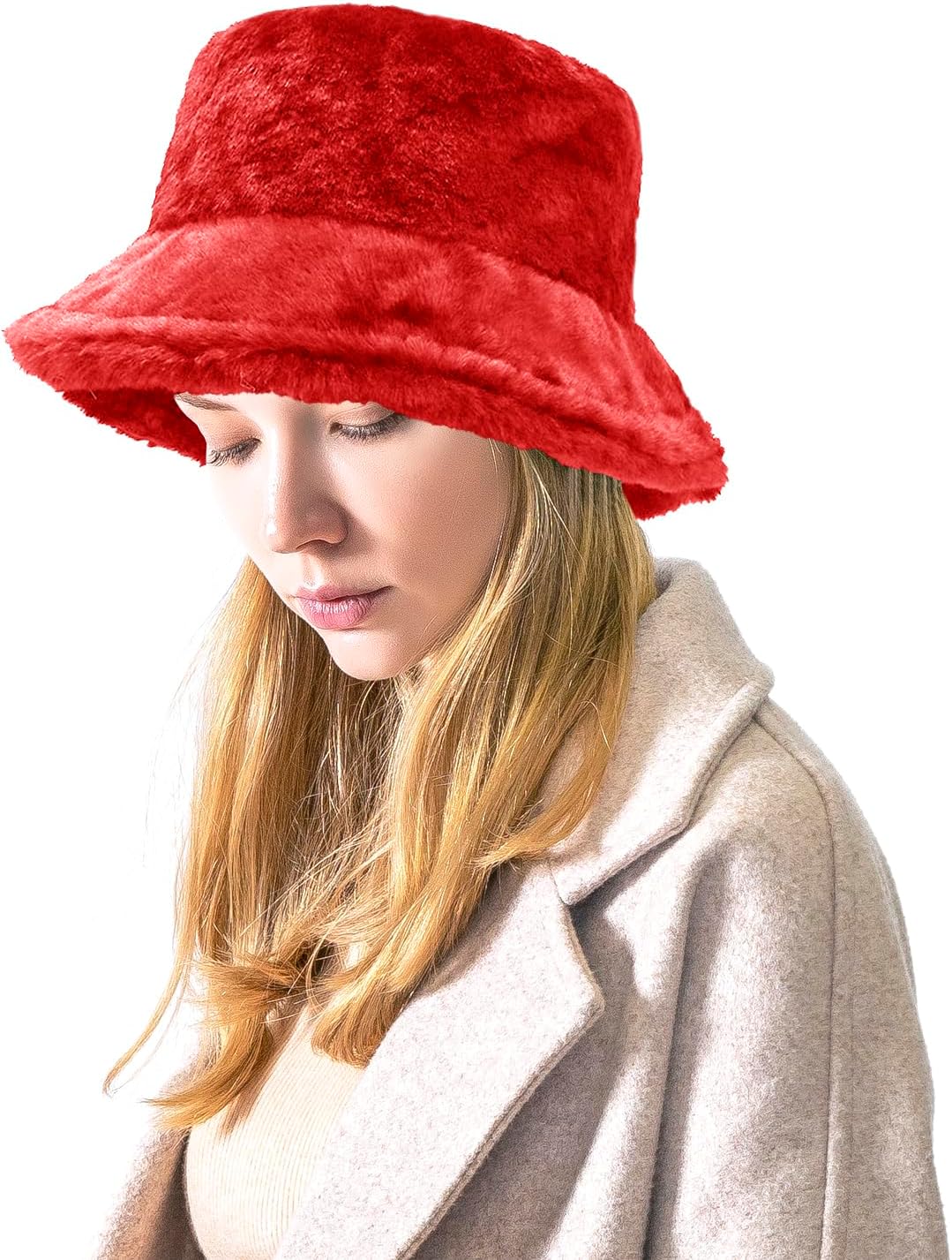 Women Plush Fluffy Bucket Hat Warm Lining Winter Faux Fur Cozy Wide Brim Winter - Image 2