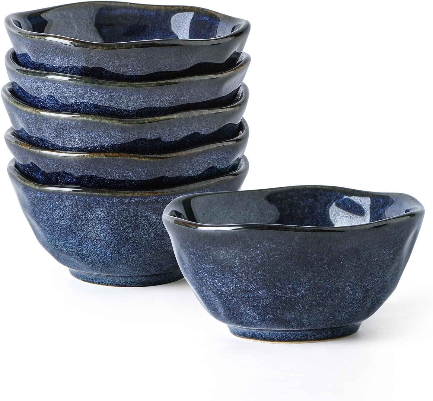 vicrays Ceramic Small Dessert Bowls Set - 10 oz, Set of 6, Microwave, Oven and Dishwasher Safe, for Rice, Ice Cream, Soup, Snacks, Cereal, Side Dishes, Kitchen Bowls Set (Starry Blue)