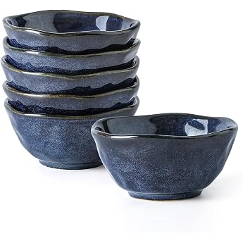 vicrays Small Ceramic Dessert Bowls Set of 6 10oz Microwave Oven Dishwasher Safe Rice Ice Cream Soup Snacks Cereal Side Dishes Etc Kitchen Bowl Set Star Blue