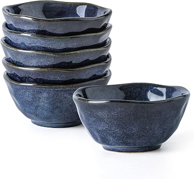 vicrays Ceramic Small Dessert Bowls Set - 10 oz, Set of 6, Microwave, Oven and Dishwasher Safe, for Rice, Ice Cream, Soup, Snacks, Cereal, Side Dishes, Kitchen Bowls Set Starry Blue