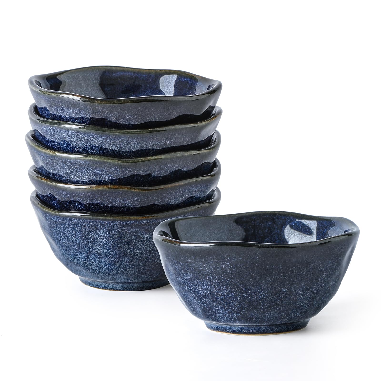 vicrays Ceramic Small Dessert Bowls Set - 10 oz, Set of 6, Microwave, Oven and Dishwasher Safe, for Rice, Ice Cream, Soup, Snacks, Cereal, Side Dishes, Kitchen Bowls Set (Starry Blue) 10 cm diameter, 6.9 cm height Blue
