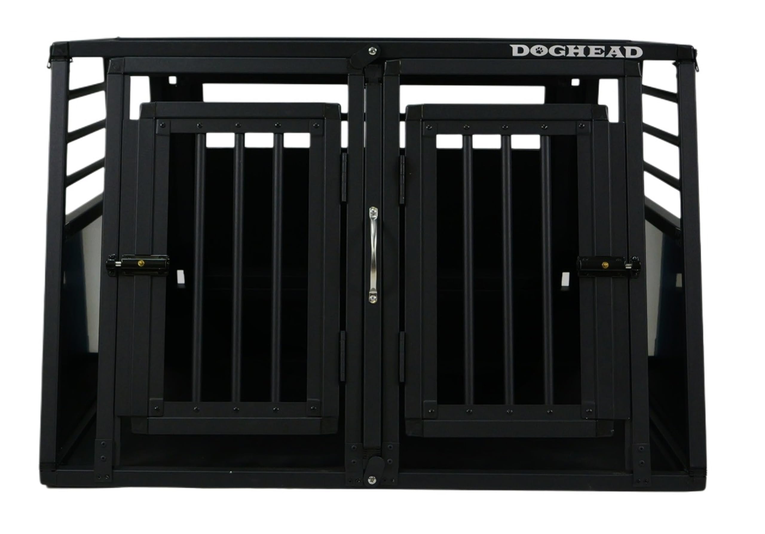 DOGHEAD Skrzynka transportowa dla psów Proline, podwójna, 95 x 85 x 63 cm, czarna, aluminium, obustronnie ścięta 75°, z wyjściem awaryjnym, nie nadaje się do kombi