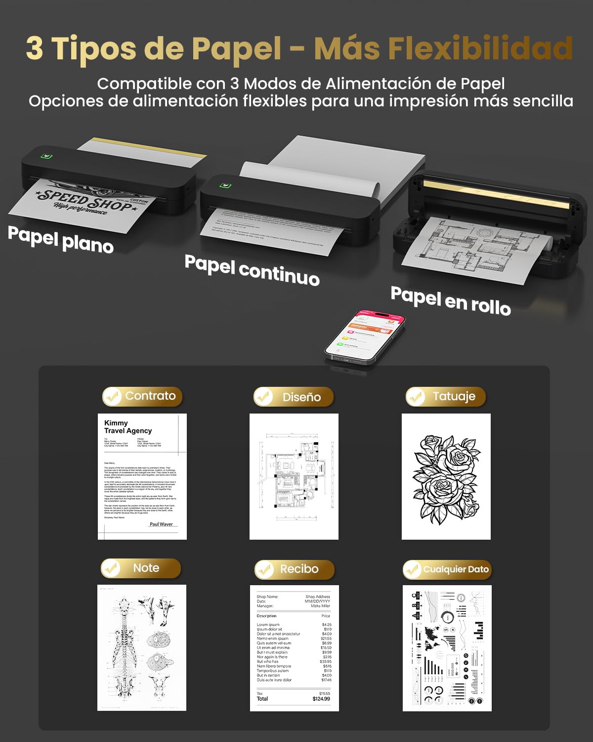 Impresora Portatil A4, Sin Tinta Impresora Termica Tattoo Bluetooth Compatible con Android, iOS y PC, Termocopiadora Tattoo Tatuaje Impresora Pequeña A4 pour Adecuado Viajes, Trabajo, Hogar