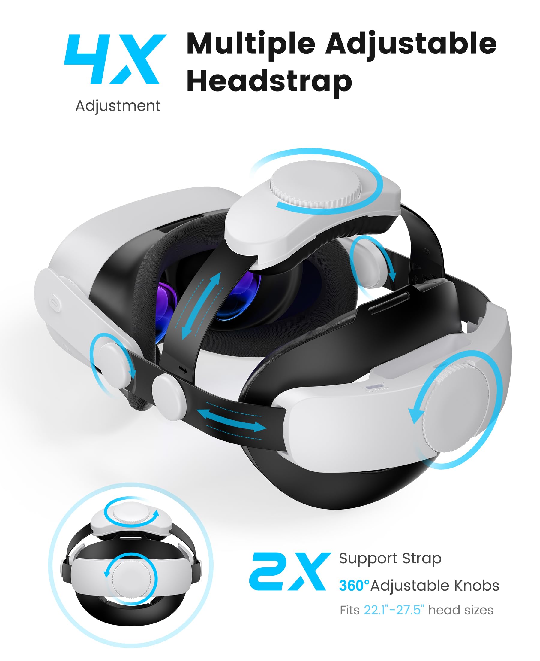 Comfort Head Strap with 2X75000mAh Battery Packs for Meta Quest 3/3S/Quest 2,VR Headset Elite Strap Replacement for Oculus Quest 3/2/3S Accessories with Charging Dock,Directional Adjustable Headstrap — view 5