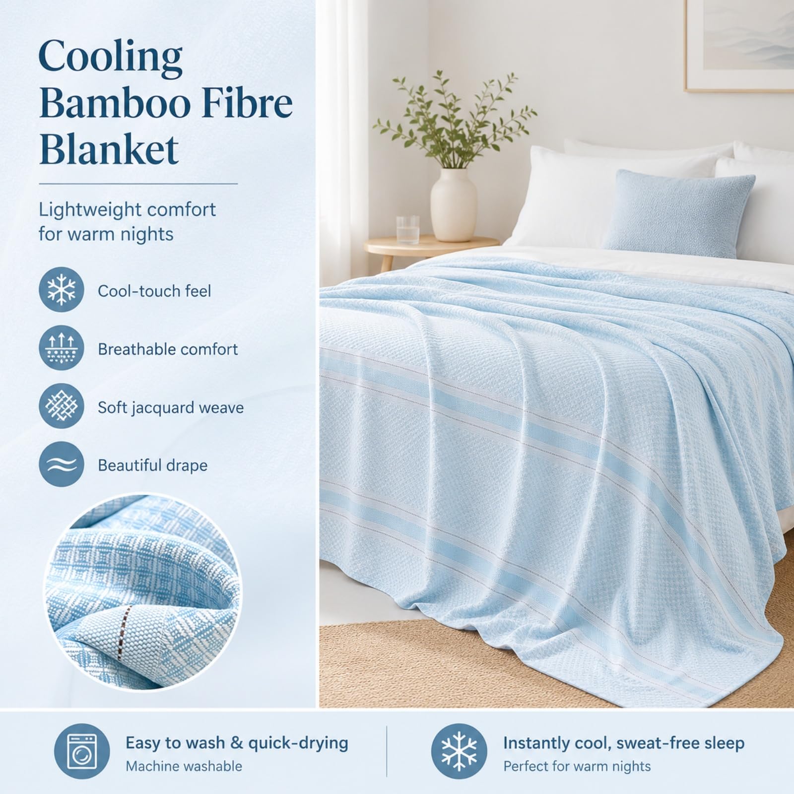 Odot Couverture Rafraîchissante Été Nuit Sueurs (180x220CM,A03 Bleu) | Couvertures Fraîcheur Double Face Légère, Idéal pour Lit Simple Double King Size, Plaid Frais Anti-Transpiration