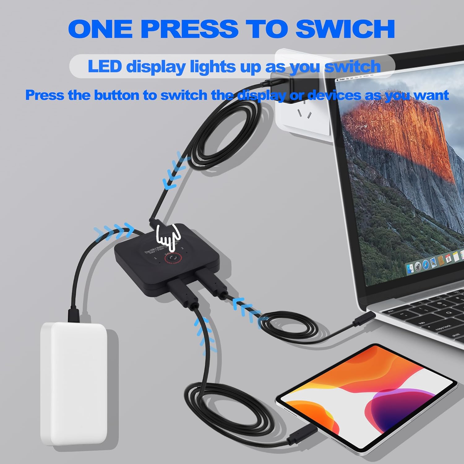 USB-C Switch Splitter Bi-Directional USB Type C Switch 1 in 2 Out/2 in 1 Out Selector 2 Computers Share 1 Devices Video Source Converter Support 8K@60Hz 10Gbps Data 100W PD Charging for Laptop,Monitor