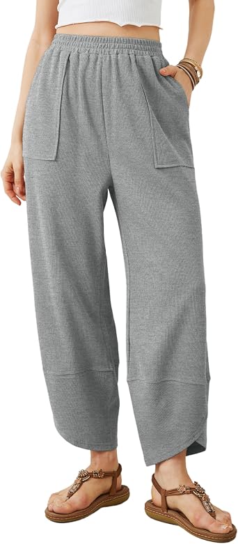 Xiaoxuemeng Womens Baggy Wide Leg Pants Casual Elastic Waisted Palazzo Harem Pants with Pockets