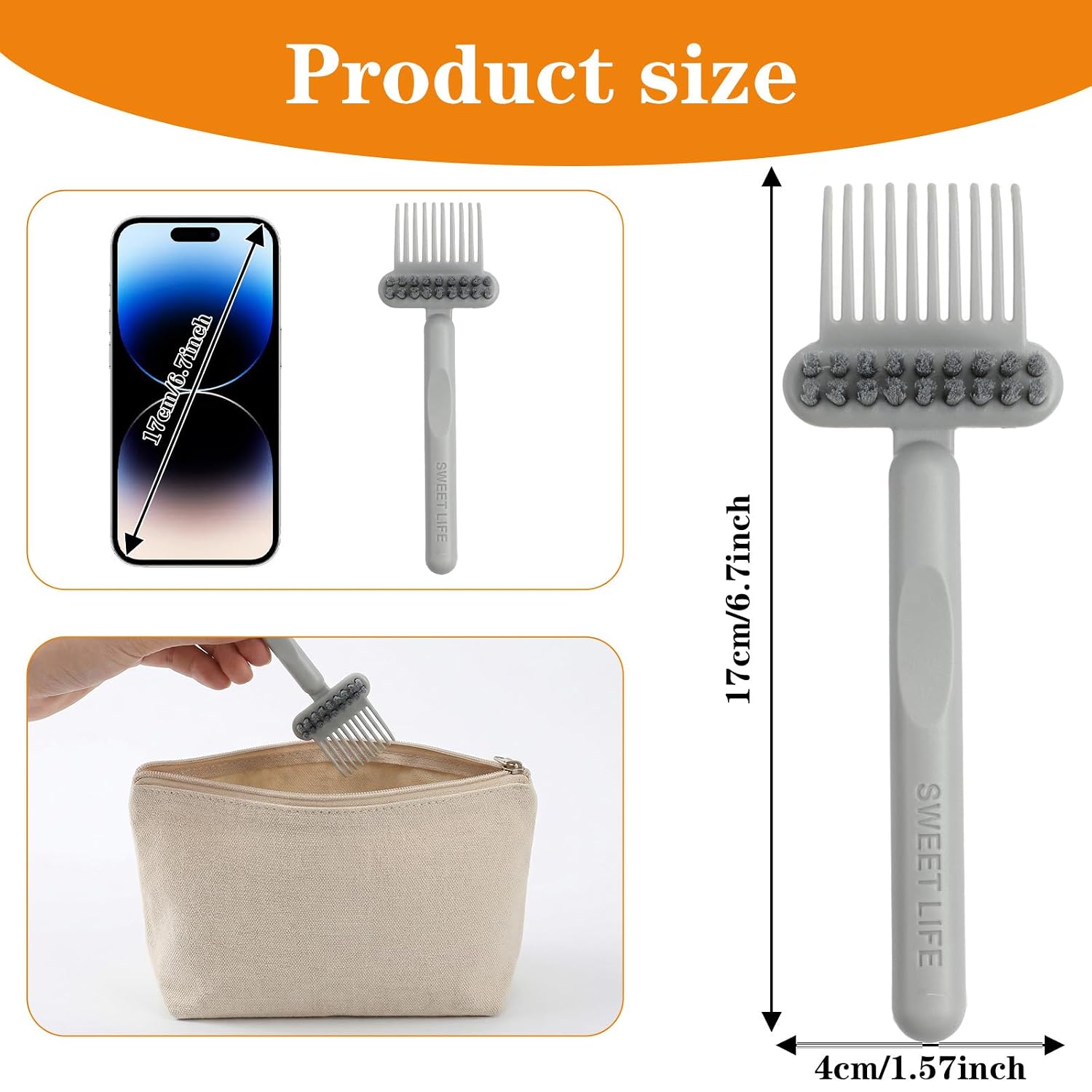 Nogeqi 2 Pcs 2-in-1 Hair Brush Cleaner Tool, Comb and Hairbrush Cleaner Tool and Remover Rake, Effective HairBrush Cleaning for Man Woman Home Travel Salon Removal Hair Dust (Grey)