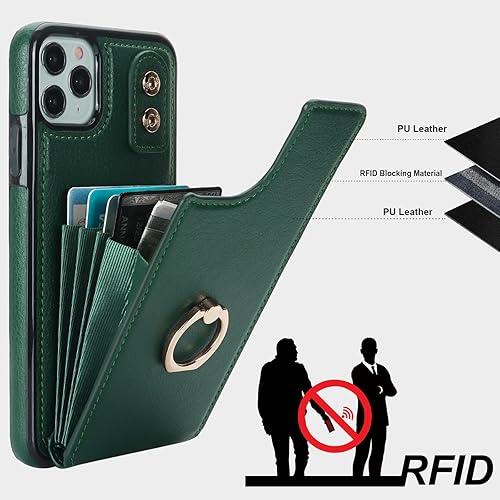 Miniatura 5 de Folosu Funda compatible con iPhone 11 Pro Max con soporte para tarjetas, rotación de 360, soporte de anillo de dedo con función atril, bloqueo RFID,