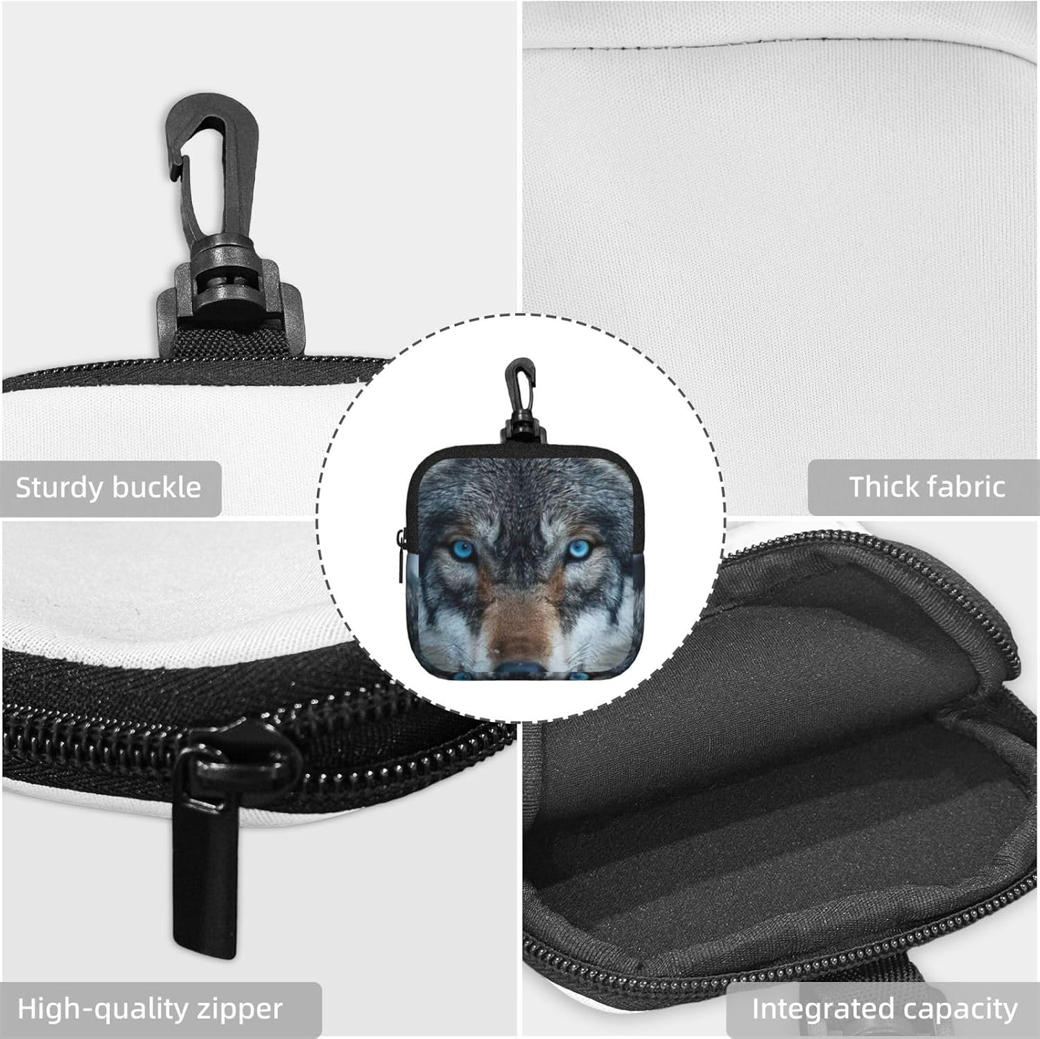 Blue Eyes Wolf Print Versatile Square Storage Bag Travel Organizer Pouch Toiletry Home Office Gift image 5