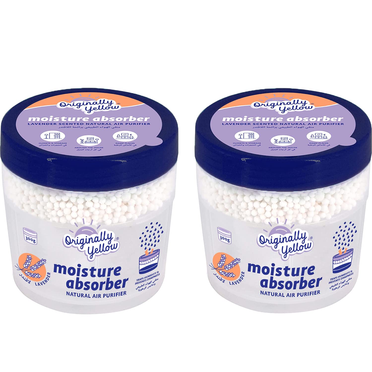Originally YellowMoisture Absorber and Air Purifier | Lavender Scented | Plant-Based, 300 g (2-Pack)