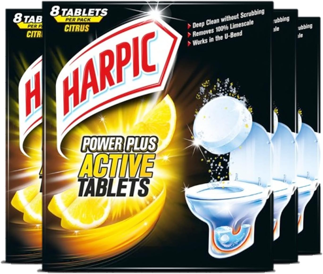 Powerplus Active Tablets, Citrus Fresh, Pack 4 x 8 Tablets, Deep Clean Without Scrubbing, Removes 100% Limescale, Toilet Cleaner