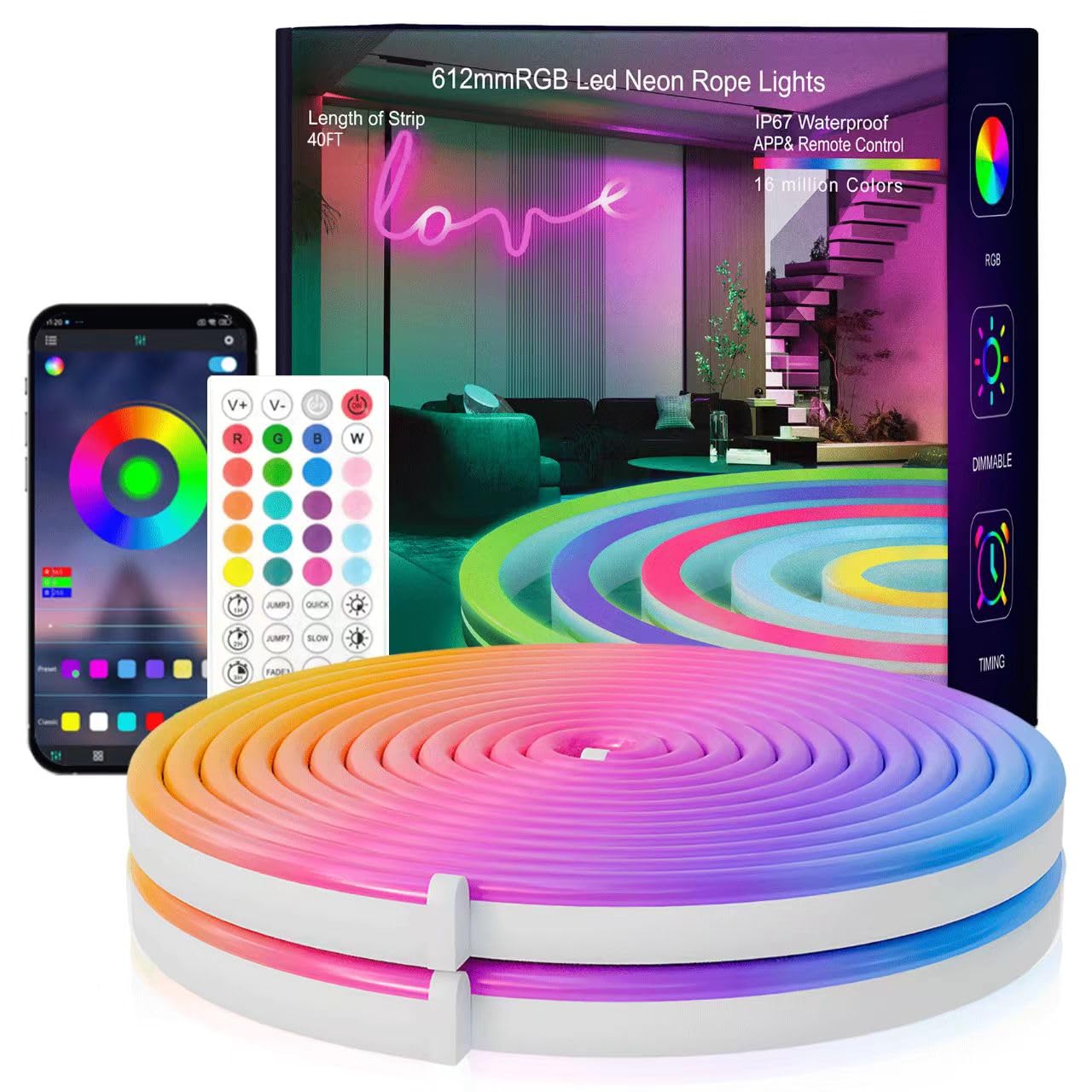Photo 1 of SILFU Neon Rope Lights, 20FT RGB LED Strip Lights