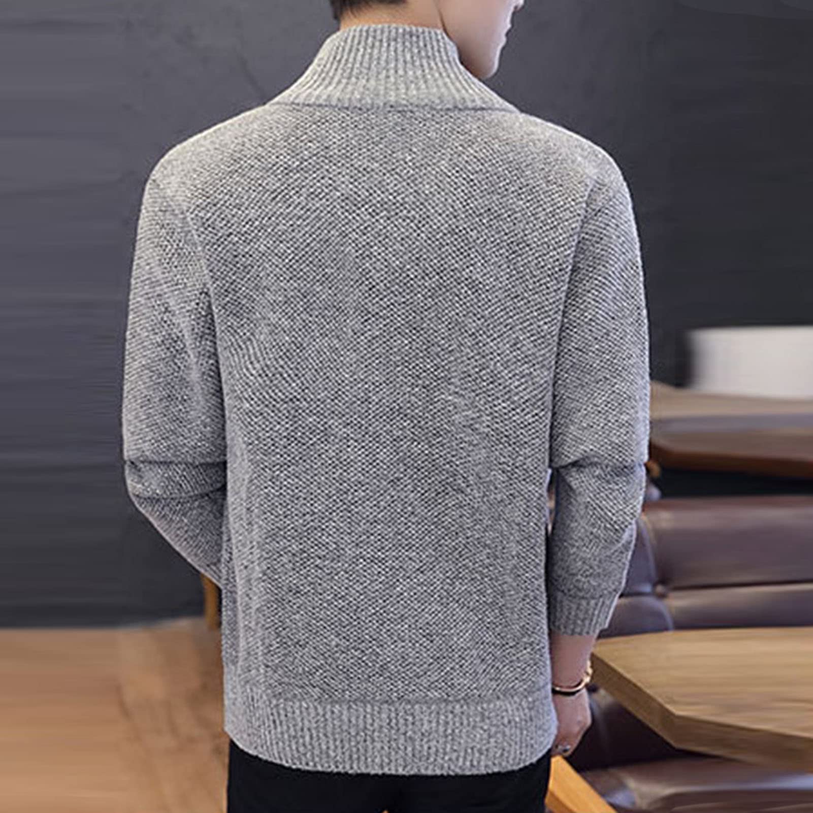 Maiyifu-GJ Men's Full Zip Cardigan Sweater Soft Slim Fit Sweaters with Pockets Stand Collar Lightweight Warm Coat (Light Grey,X-Large)