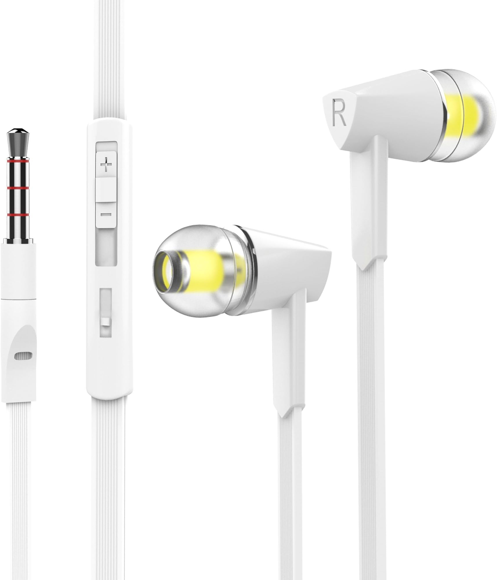 Stereo Sound Headphones Wired Earphones In-Ear Earphones with Volume Control Earbuds with Mic White