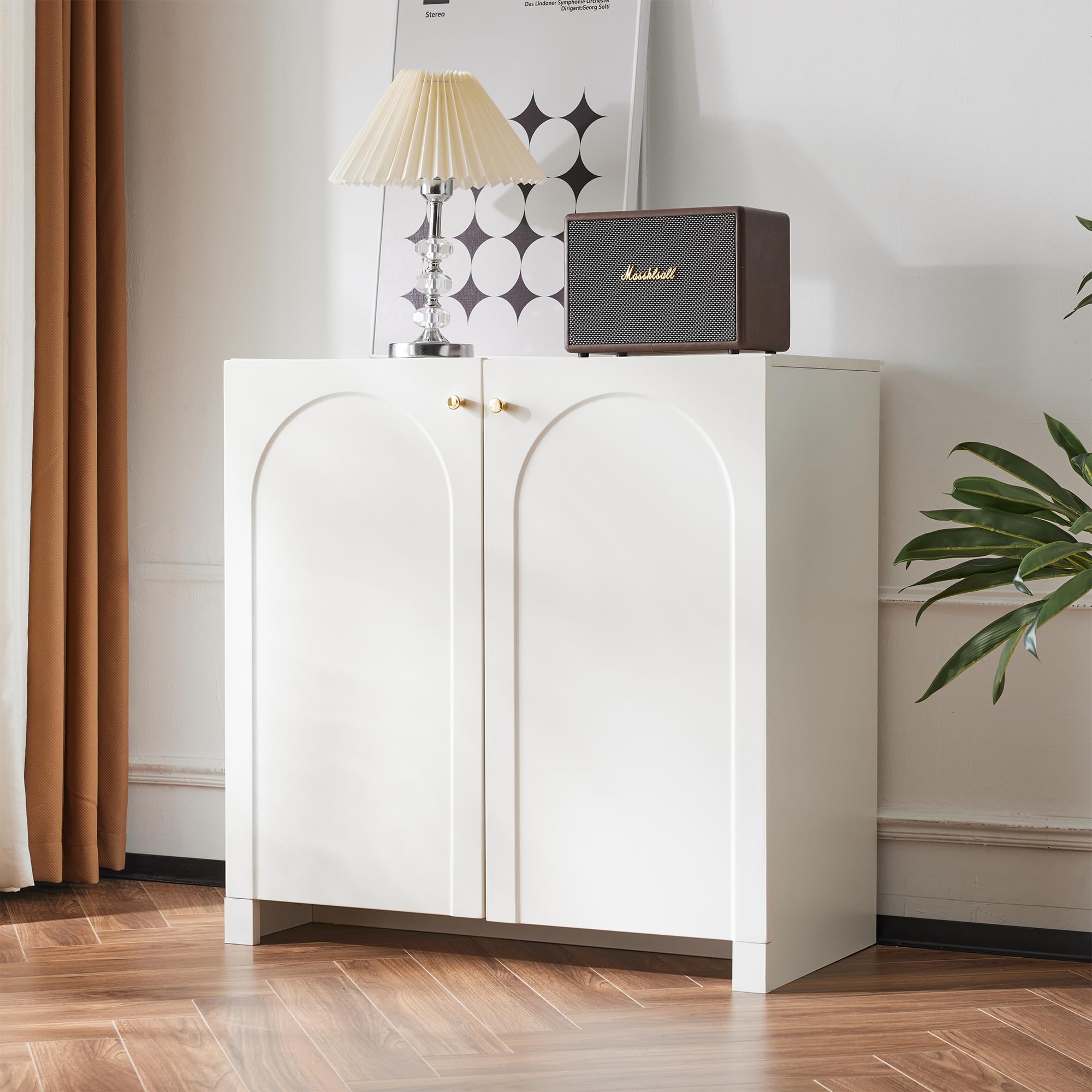 BTM Modern Buffet Sideboard with Adjustable Shelf, Small Kitchen Cupboard Hallway/Living Room Cabinets with Doors White