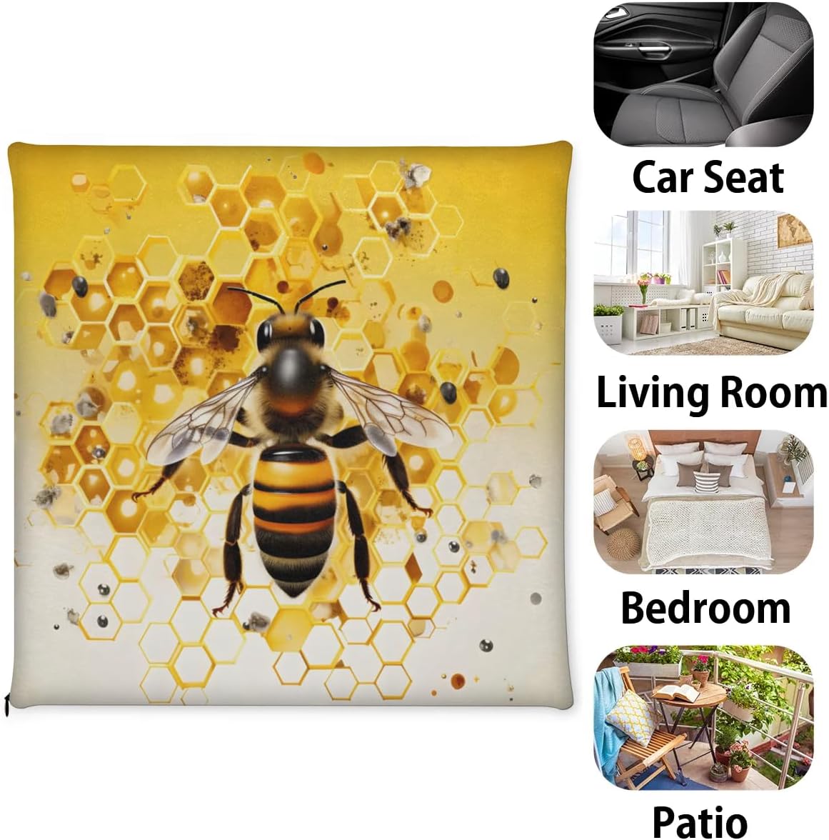 Chair Cushions Bee Honeycomb Chair Pads for Dining Chairs Removable Seat Cushion for Kitchen Living Room Office Patio 16 x 16 x 1.2 Inches