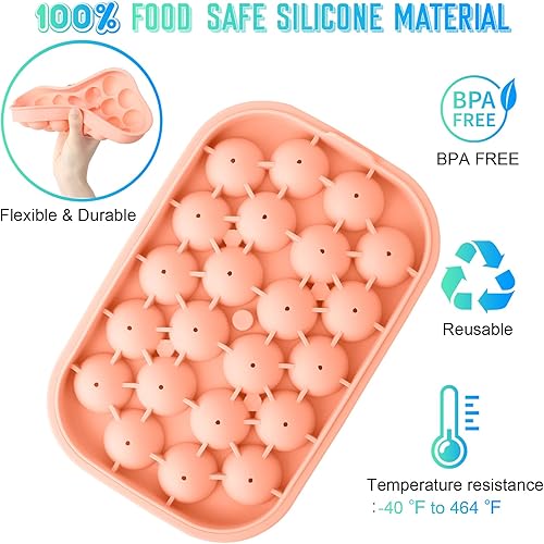 Miniatura 10 de Bandeja para cubitos de hielo, paquete de 2 unidades de silicona flexible para 22 bolas de hielo con tapa, sin BPA, bandejas de cubitos de hielo de