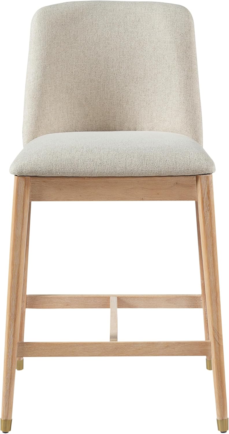 GDFStudio Modern Rubberwood Bar Stool Set, Beige Upholstered Seat and Backrest with Sturdy Wooden Frame and Gold-Tipped Feet, Minimalist Counter Height Seating for Kitchen, Home Bar, or Dining Area