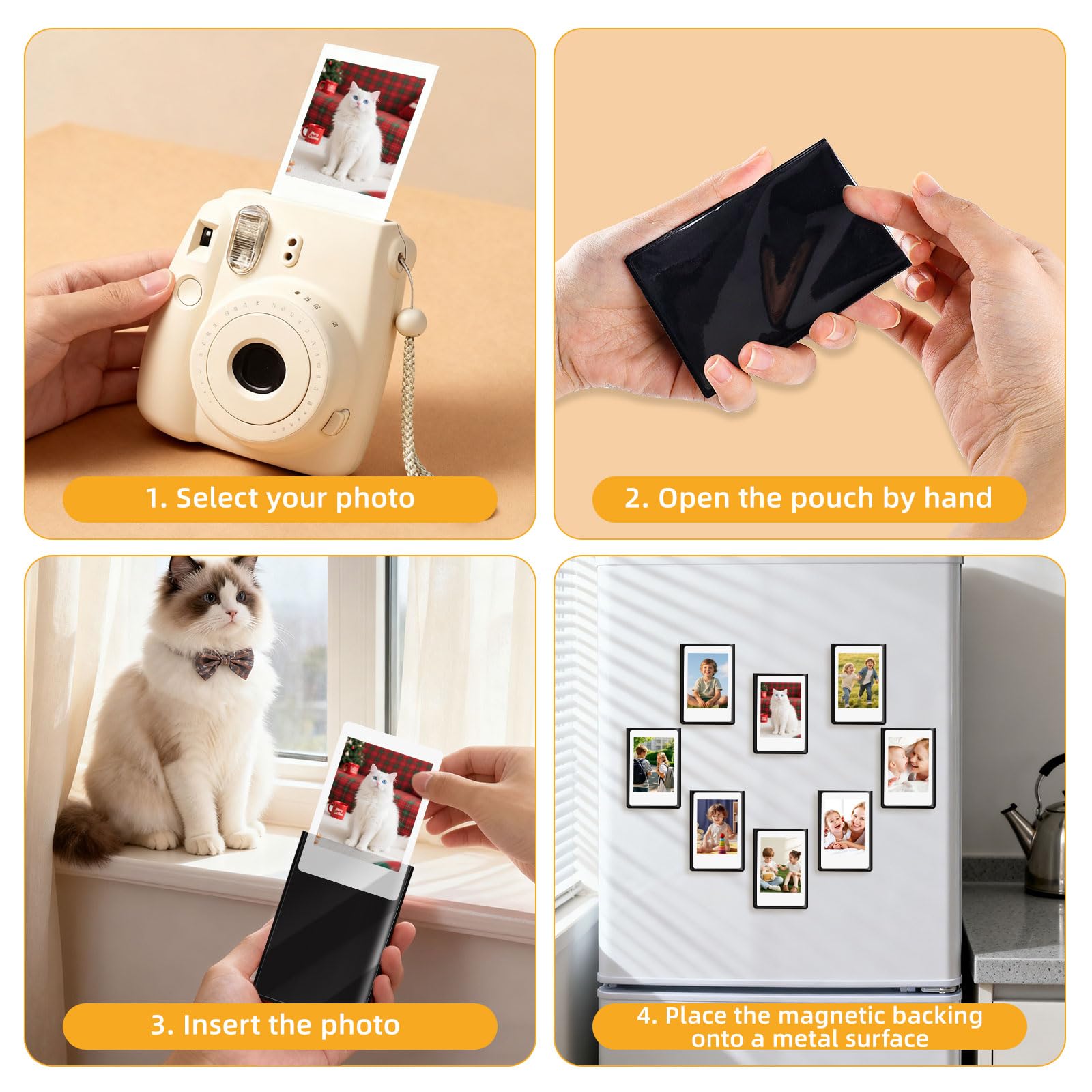 10 sztuk magnetycznych ramek na zdjęcia do lodówki, 9,5 x 6,5 cm, magnetyczne ramki na zdjęcia, naklejki na lodówkę do Polaroid Instax Mini Film, małe magnetyczne ramki na zdjęcia, pocztówki, czarne