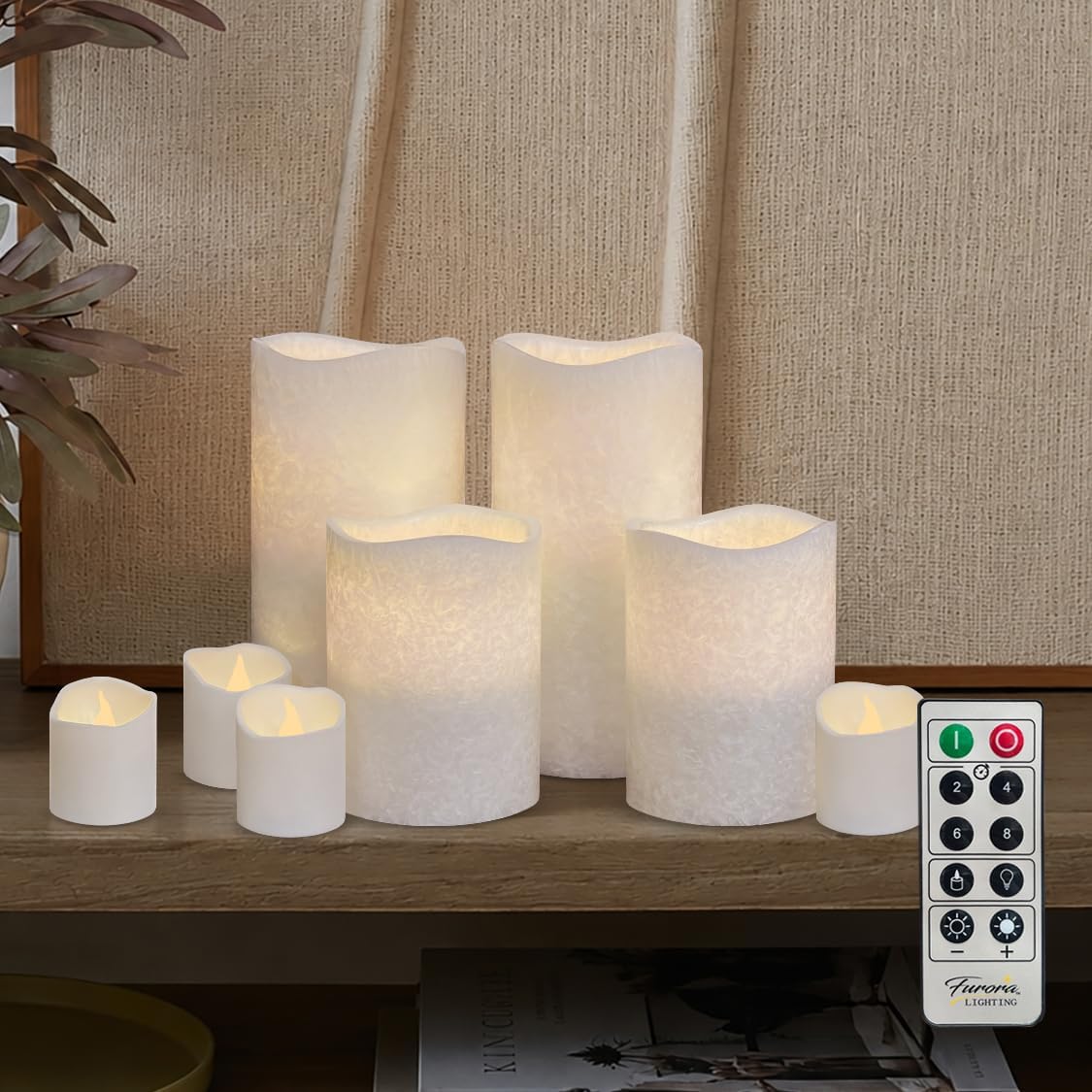 FURORA LIGHTING White Crystallized LED Candles, 8-Pack Set, Remote & Timer