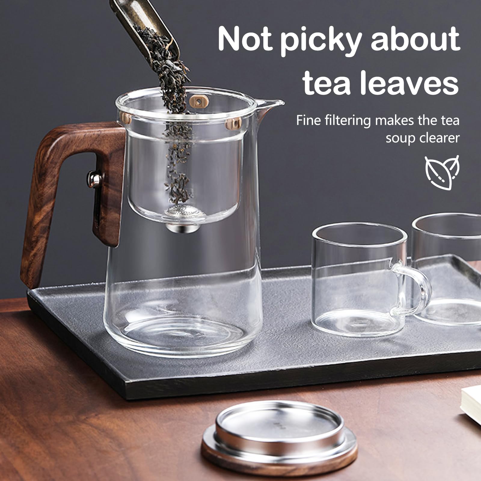 Teiera in Vetro con Infusore Ysislybin, Teiera Magica con Separazione dell'Acqua e Manico in Finta Legno, 800 ml