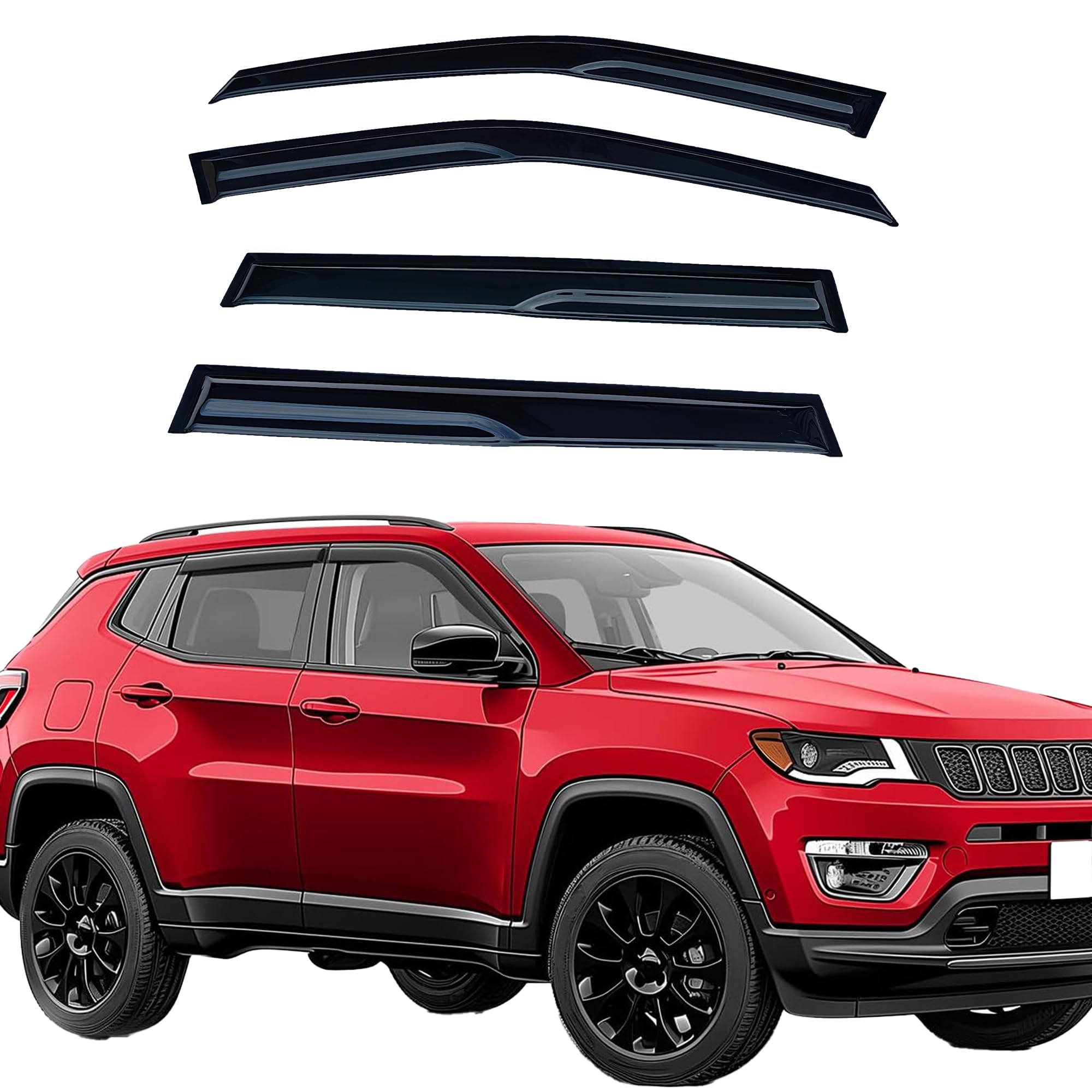 Tape On Window Visor Compatible with 2017-2024 Jeep Compass, Side Vent Window Deflector Rain Guard Shade, Truck Accessories-4pcs