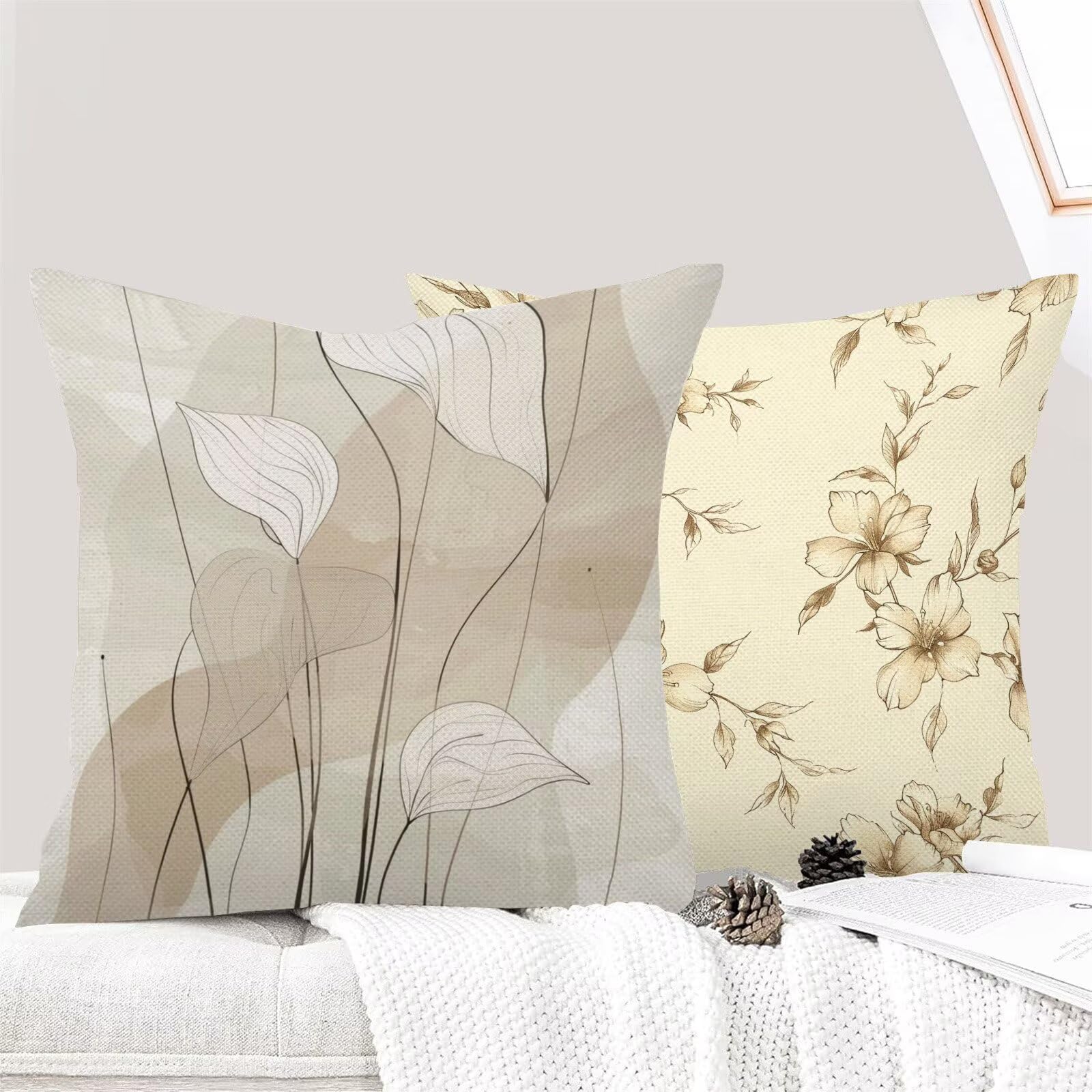 Fundas Cojines 50 x 50 cm Juego de 4 Cojines Exterior, Beige Primavera Lino Impermeable Sofa Fundas Cojin de para Sofá, Sala, Estar, Jardín, Coche, Decoración Del Hogar, con Cremallera Oculta m-427