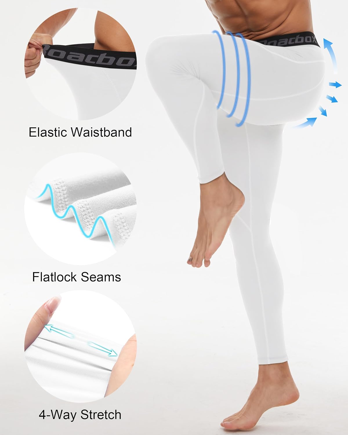 Roadbox Men’s Compression Pants Running Tights, Performance Sports Workout Leggings, Athletic Base Layer for Gym Basketball