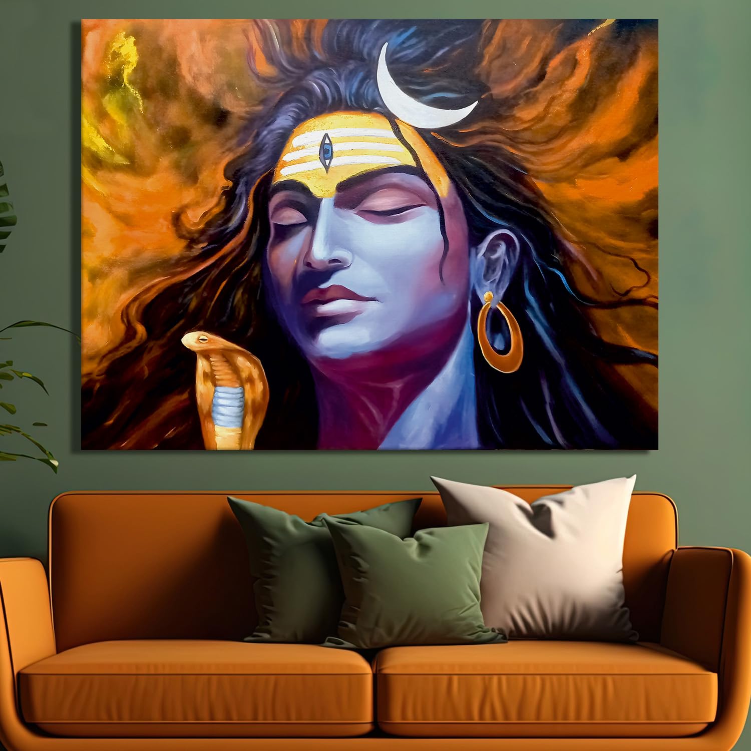 LADECOR Hindu God Lord Shiva Large Wall Art Canvas Framed Paintings for ...